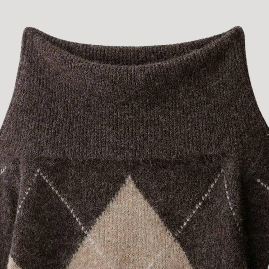 Women's Argyle Off-Shoulder Sweater