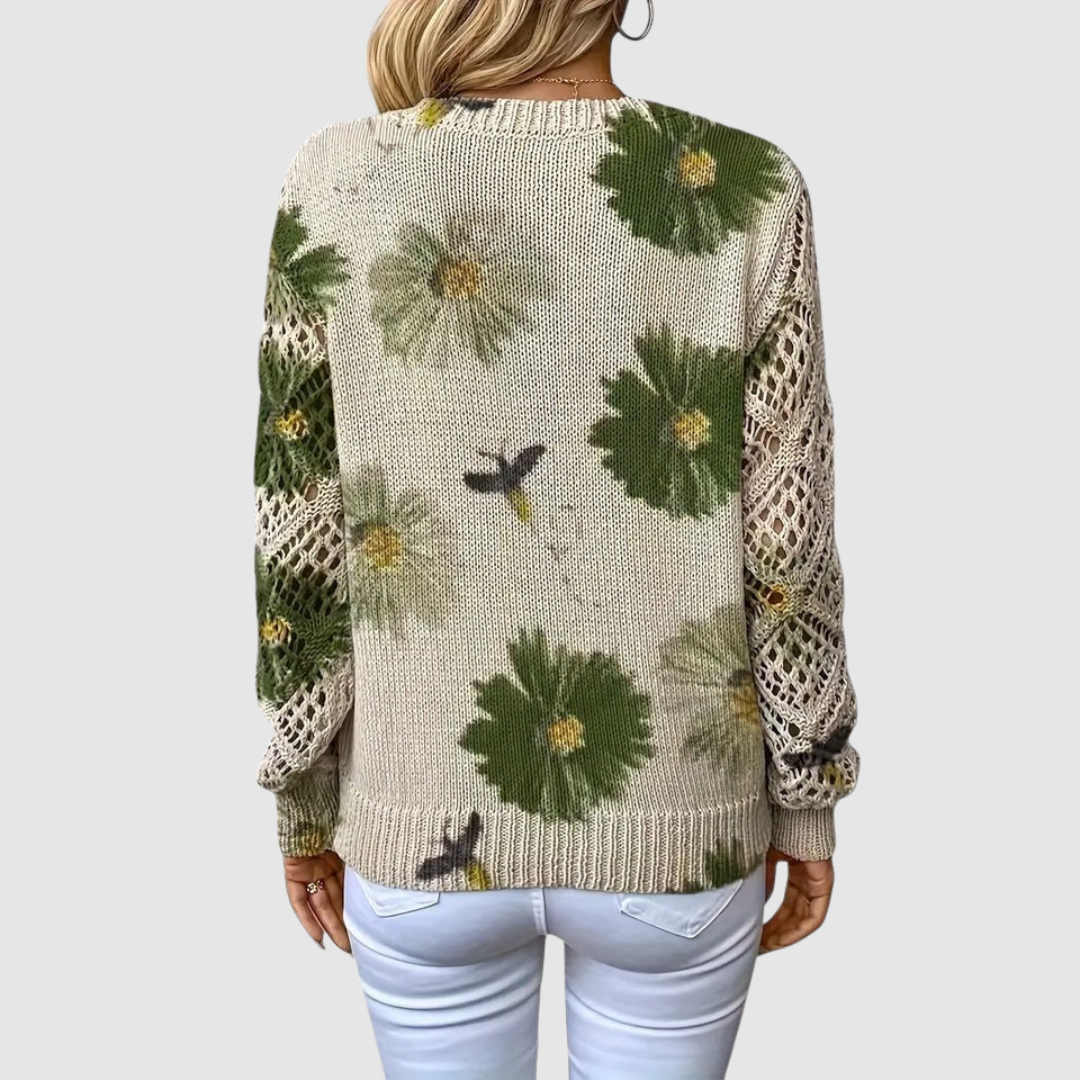 Meda Elegant Sweater with Floral Pattern, view 7 - Elena Harper
