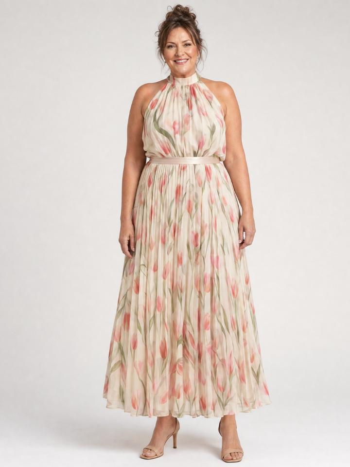 Aurelle Halter Neck Floral Midi Dress - Elena Harper