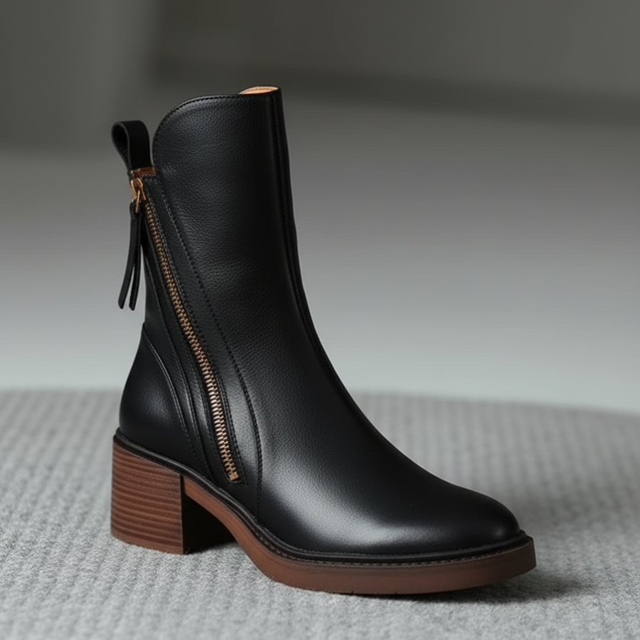 Marcel Black Leather Ankle Boots with Comfortable Heel - Elena Harper