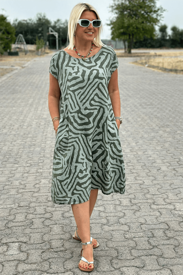 Nelia Zebra Print Dress with Round Neck - Elena Harper
