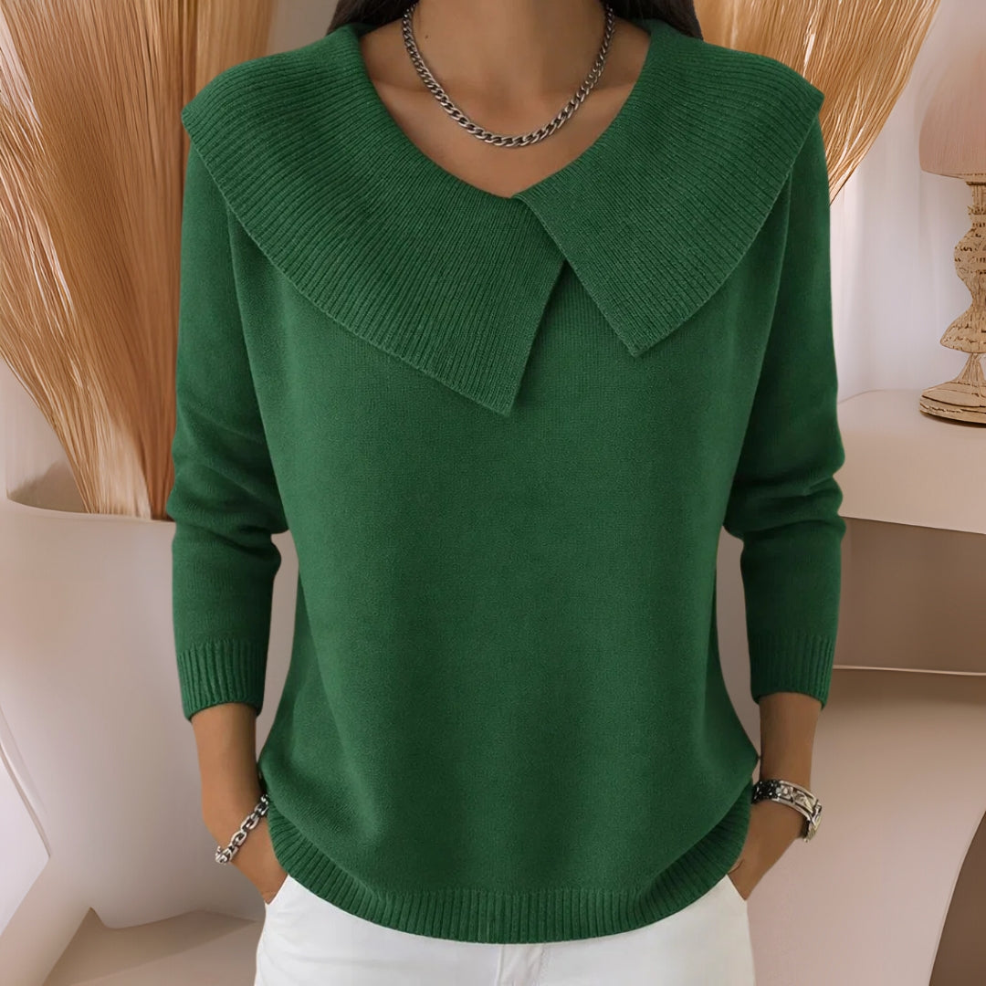 CHARLOTTE Knit Sweater with Soft Collar - Elena Harper