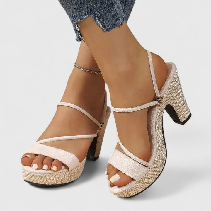 Women's Heeled Sandals with Ankle Strap - Elegant and Summery