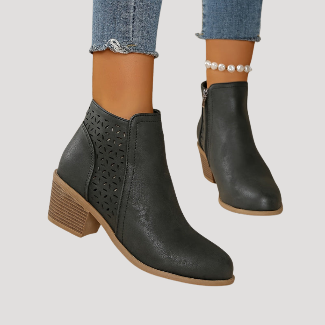 Women’s Square Heeled Ankle Boots with Cutouts