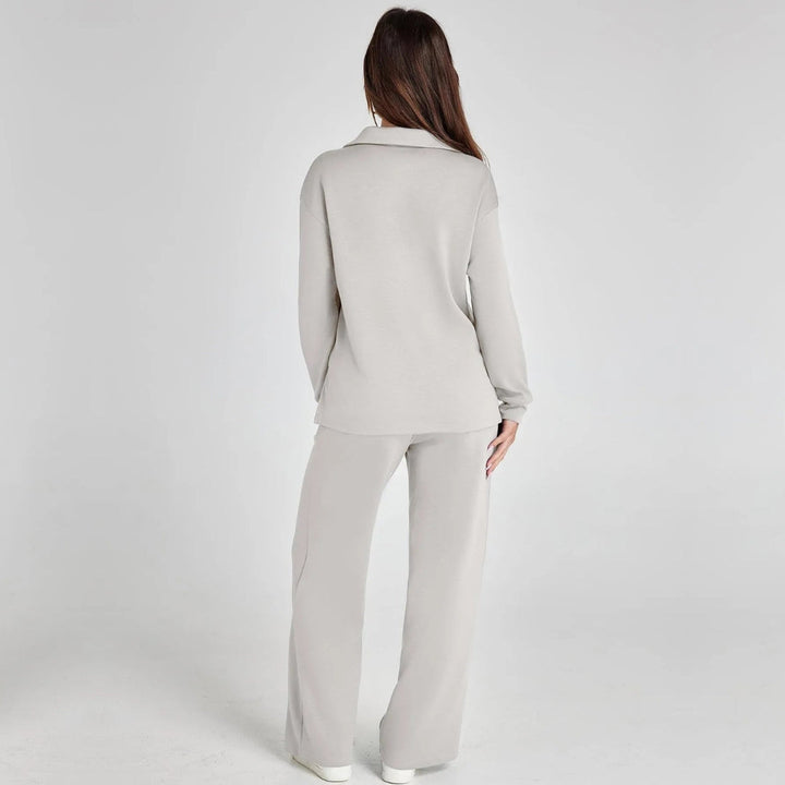 Ladies Loungewear Set with V-Neck Sweater and Wide Comfy Pants