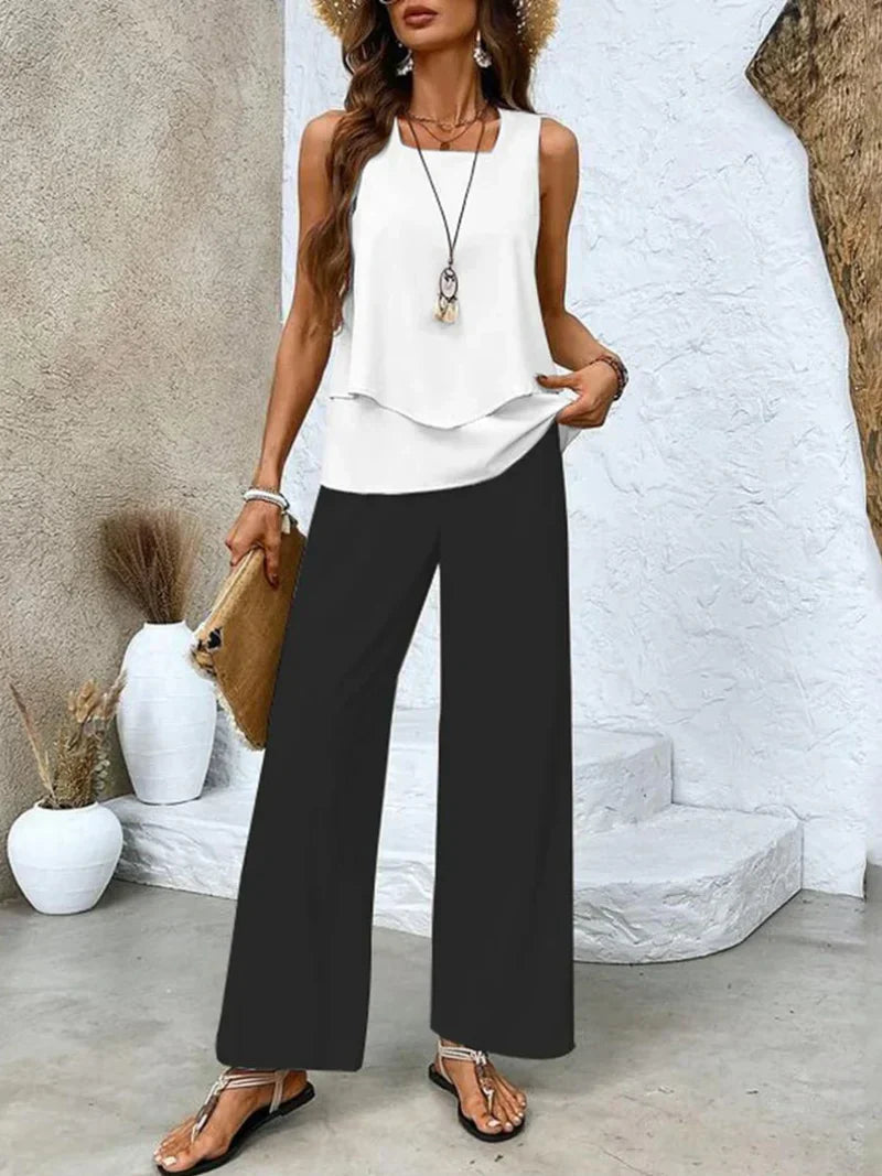 Samborska Summer Top Without Sleeves and Wide Leg Pants - Elena Harper