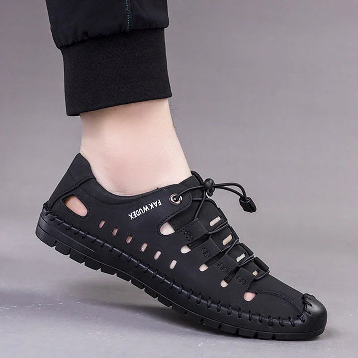 Ethan Aviator Leather Sandals with Wrap Toe - Elena Harper