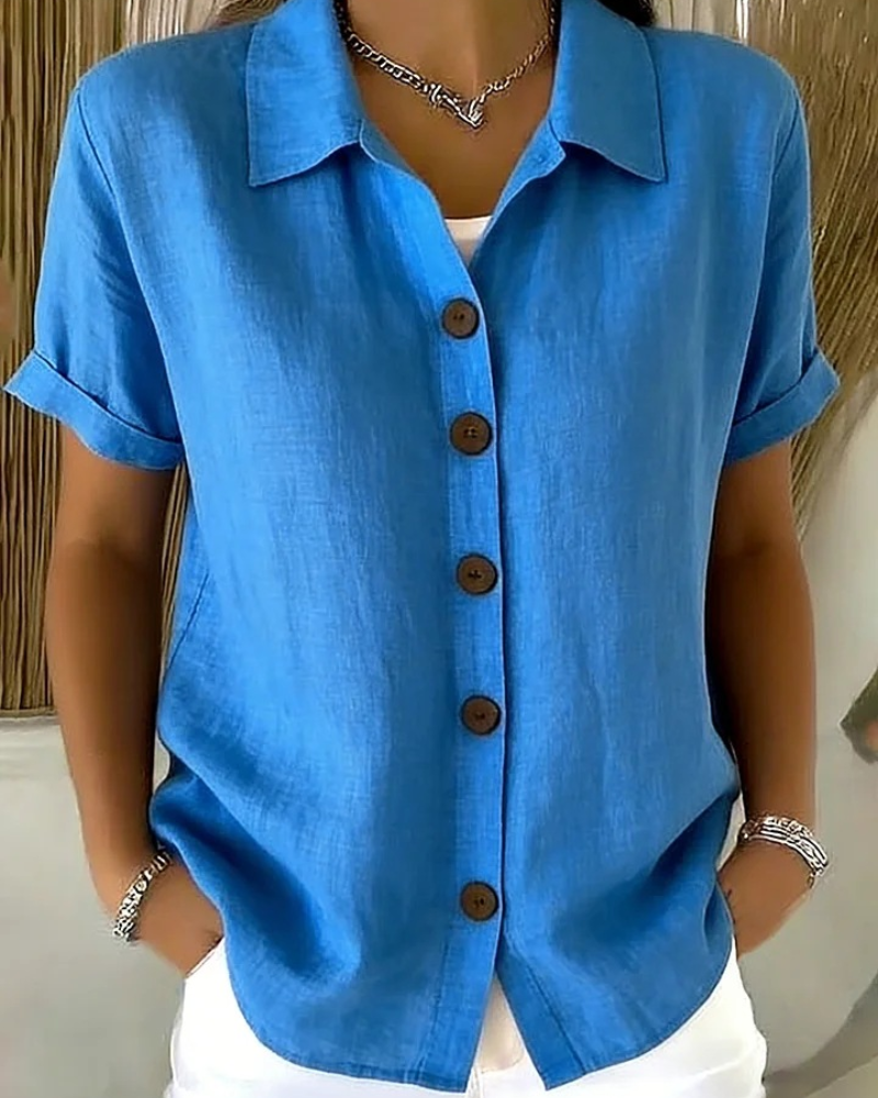 Women's Button-Up Short Sleeve Blouse in Lightweight Fabric