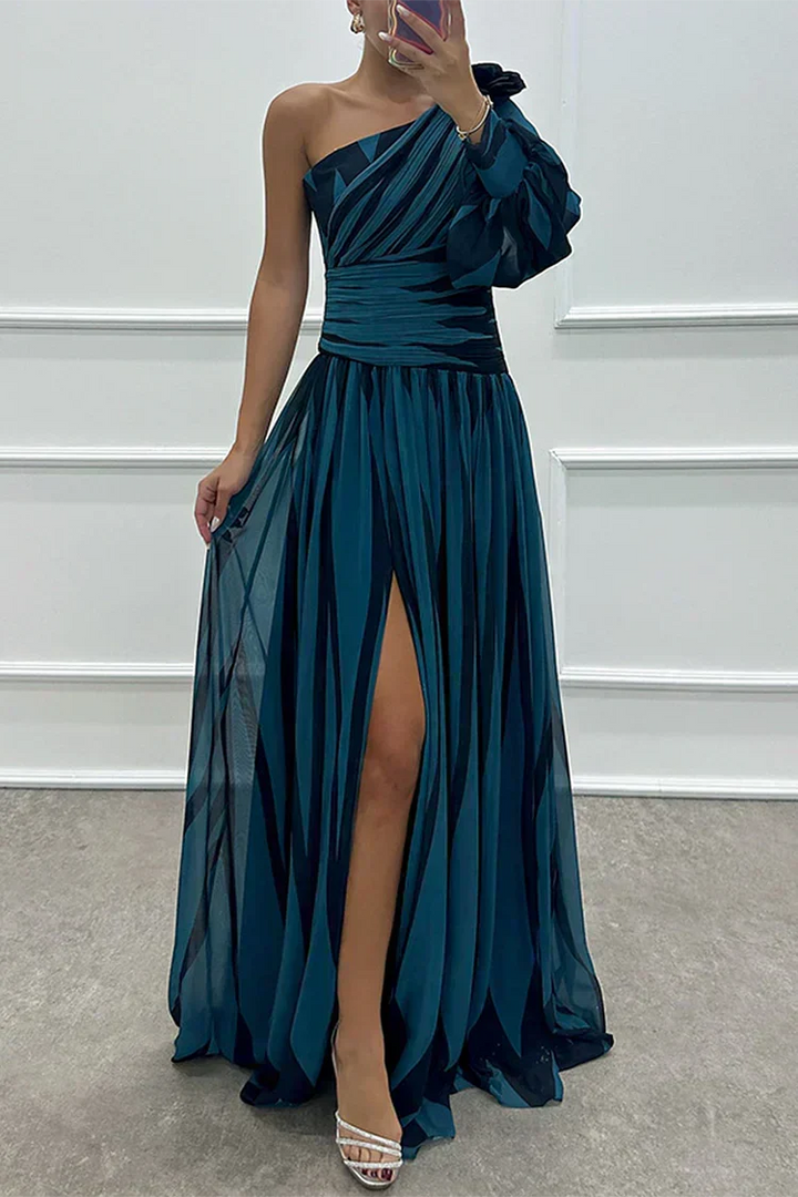Shiloh Elegant Striped One Shoulder Maxi Dress - Elena Harper