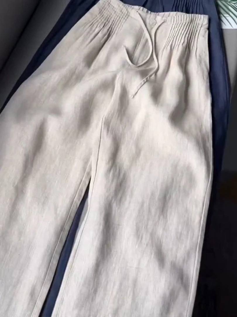 Camille Wide-leg Pants in Cotton and Linen Blend - Elena Harper