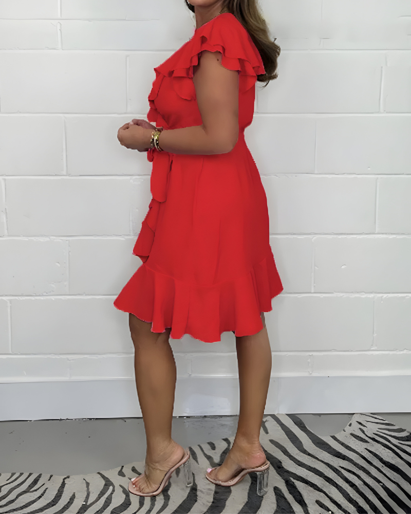 Tansy Breathable Dress With V-Neck and High Waist with Ruffles, view 8 - Elena Harper