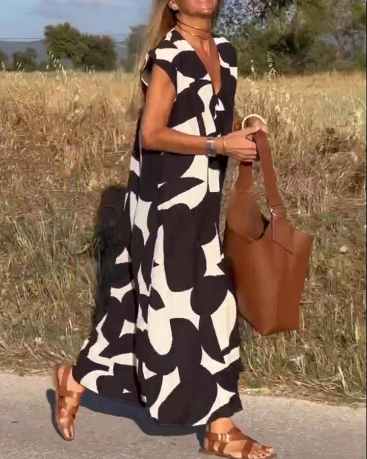 Sarinya Printed Dress With V-Neck - Elena Harper