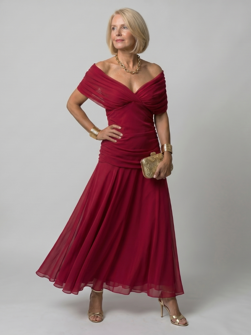Calen Off Shoulder Flow Midi Dress - Elena Harper