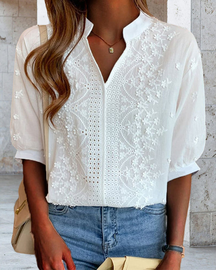 Xavier Women’s Summer V Neck Puff Sleeve Blouse - Elena Harper