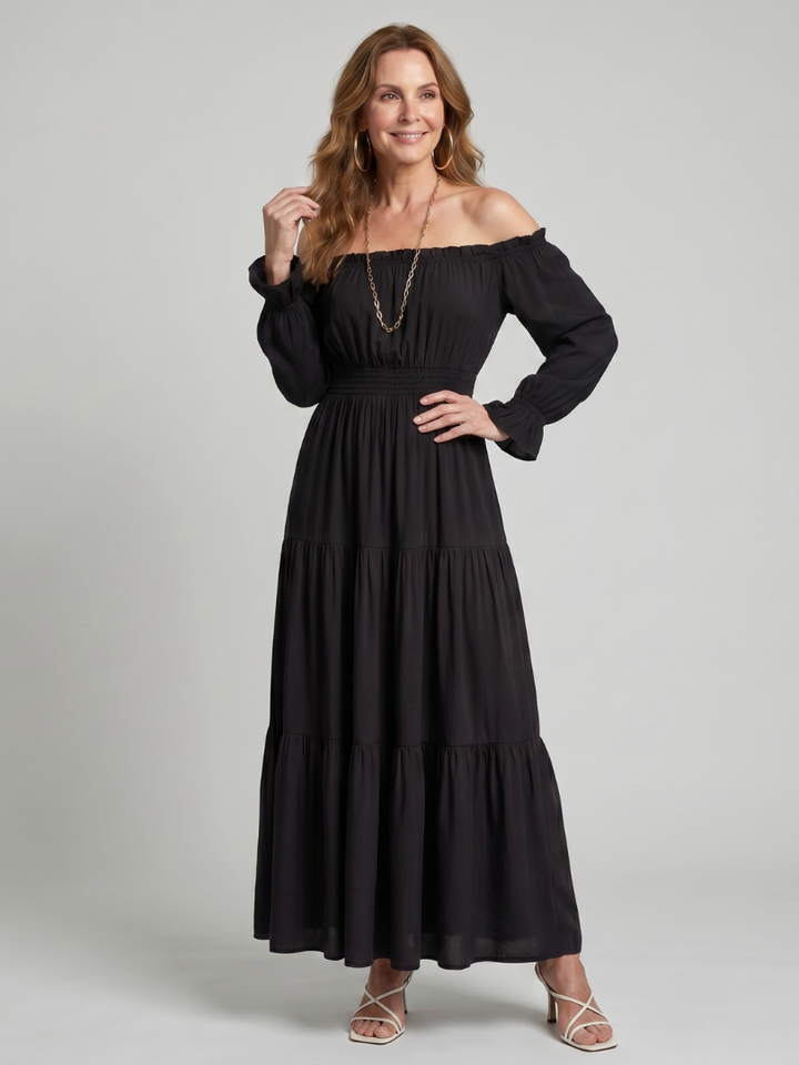 Anora Off Shoulder Side Slit Midi Dress - Elena Harper