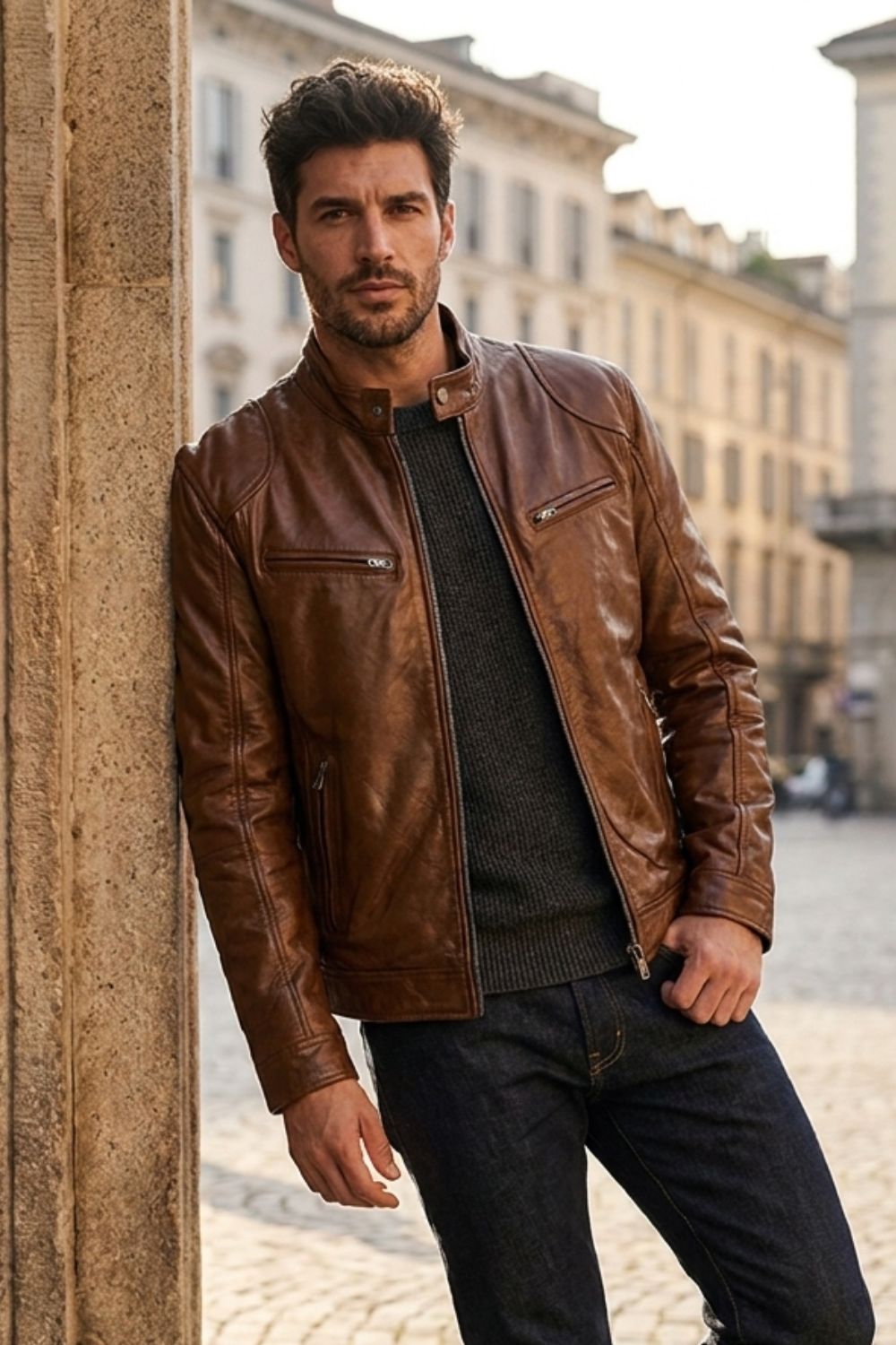 Men's Moto Casual Jacket | Stand-Up Collar & Straight Zipper