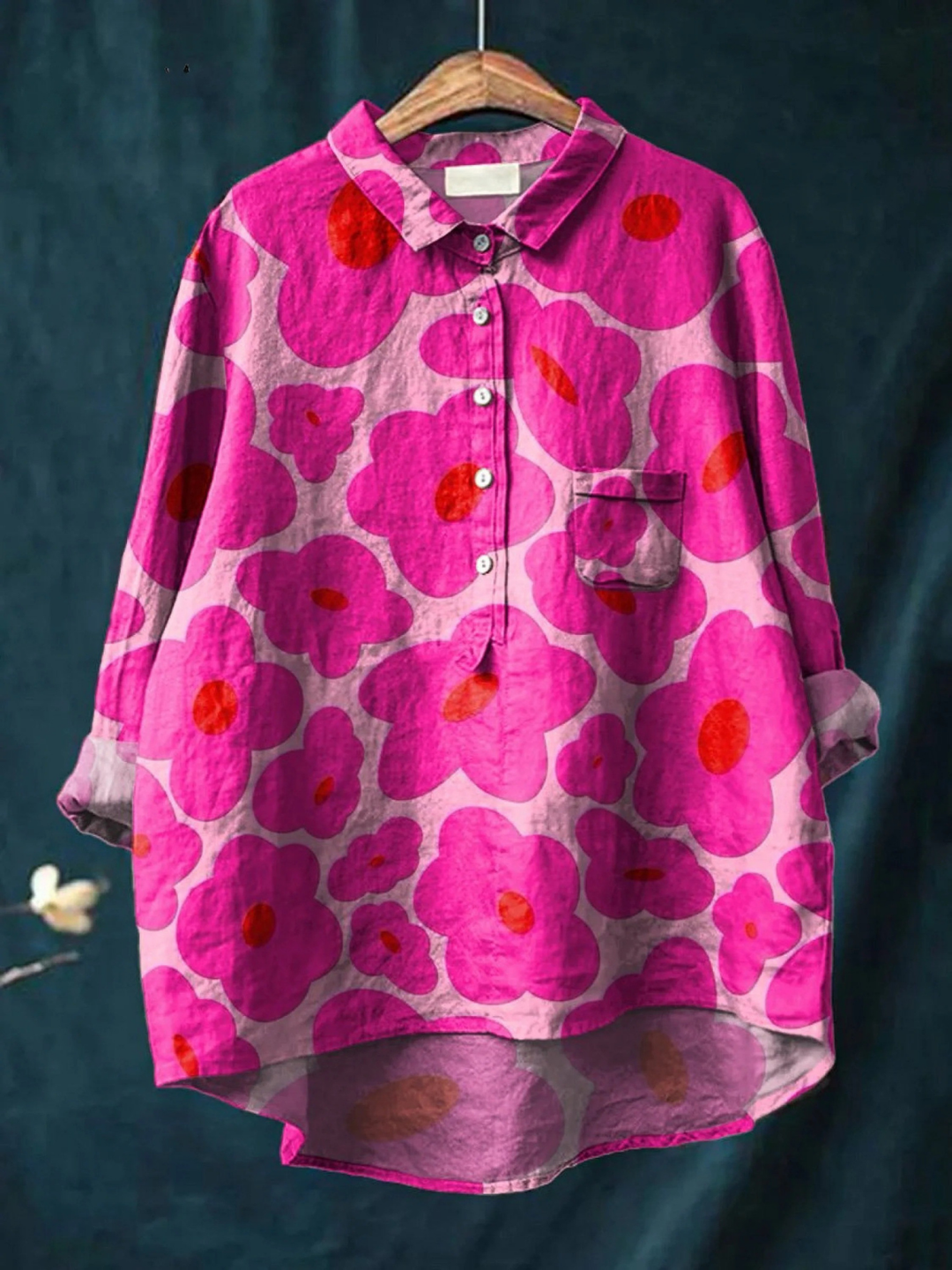 Amayah Vibrant Pink Floral Pattern Printed Women's Casual Shirt - Elena Harper