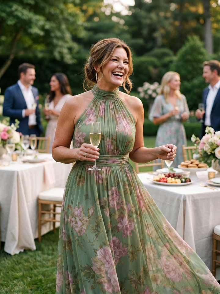 Mirelle Gathered Halter Midi Dress - Elena Harper