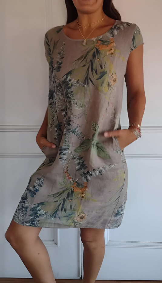 Iris Casual Loose-Fit Knee-Length Printed Dress - Elena Harper