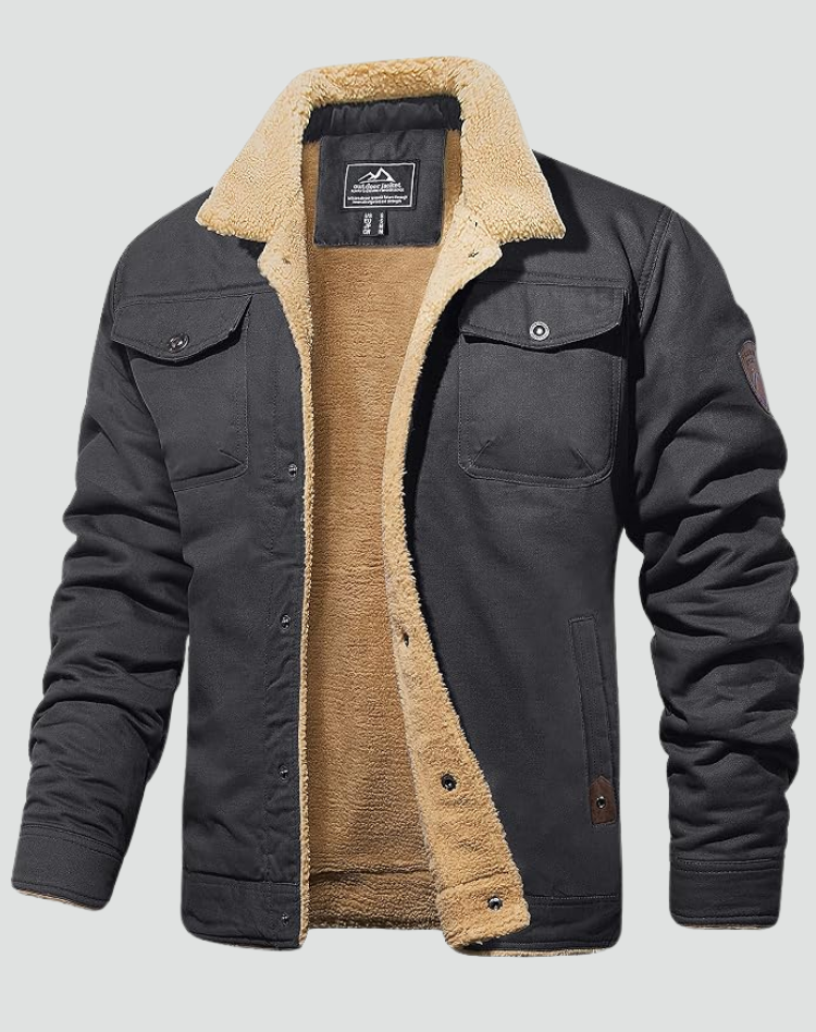 Sherpa Fleece Jacket Men Lined Snap Buttons Chest Pockets