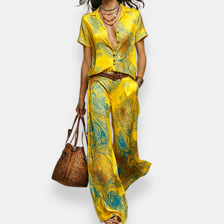 Azarie Lightweight Printed Two-Piece with Loose Pants, view 3 - Elena Harper