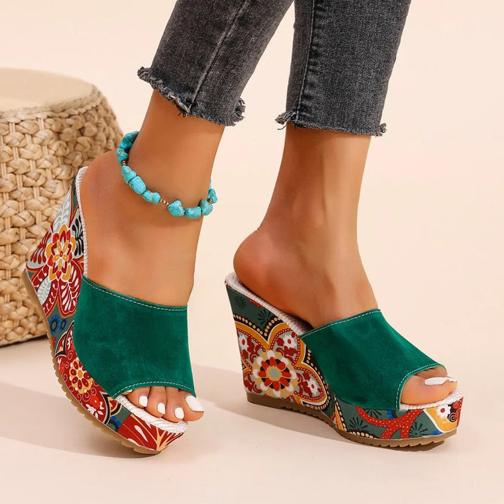 Women's Bohemian Wedge Sandals in Velvet – Elegant Comfortable Summer Style