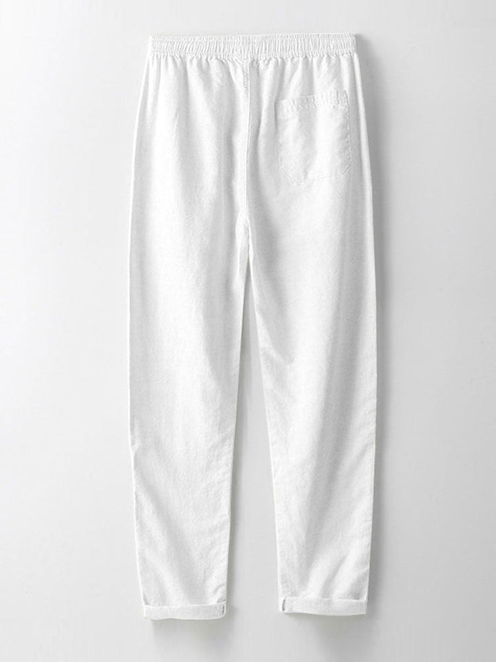 STRIPED KNIT SHIRT WITH BUTTONS & STRAIGHT LINEN PANTS