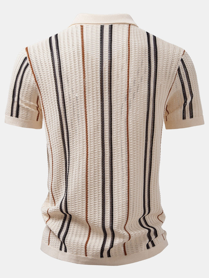 CROCHET STRIPED SHIRT WITH BUTTONS & STRAIGHT LEG LINEN PANTS