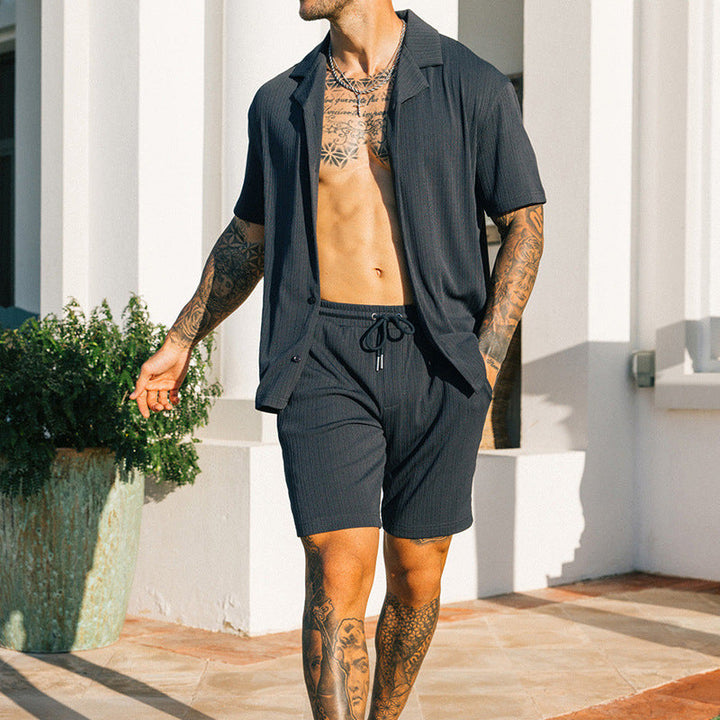 Zachary Prentice Textured Shirt & Shorts Set For Men, view 5 - Elena Harper