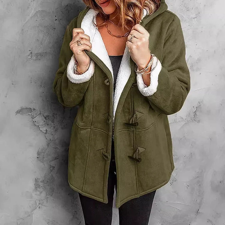 Suede Hooded Coat with Fleece Lining for Women