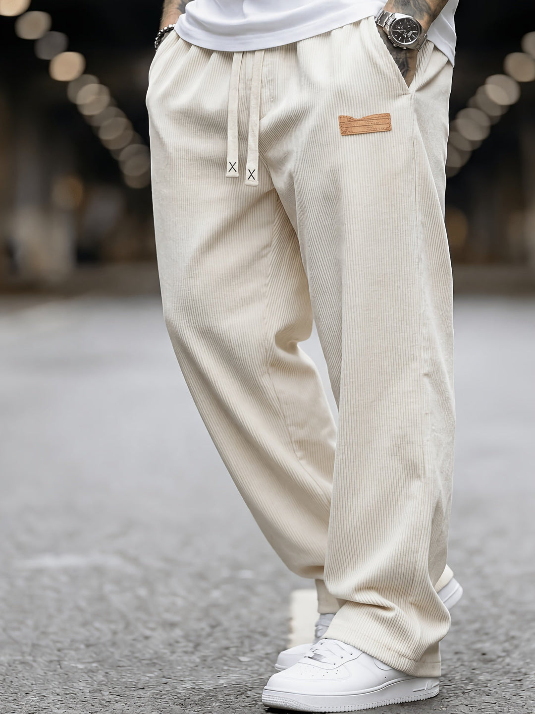 Men's Loose Fit Corduroy Trousers with Elastic Waist and Pockets, view 5 - Elena Harper