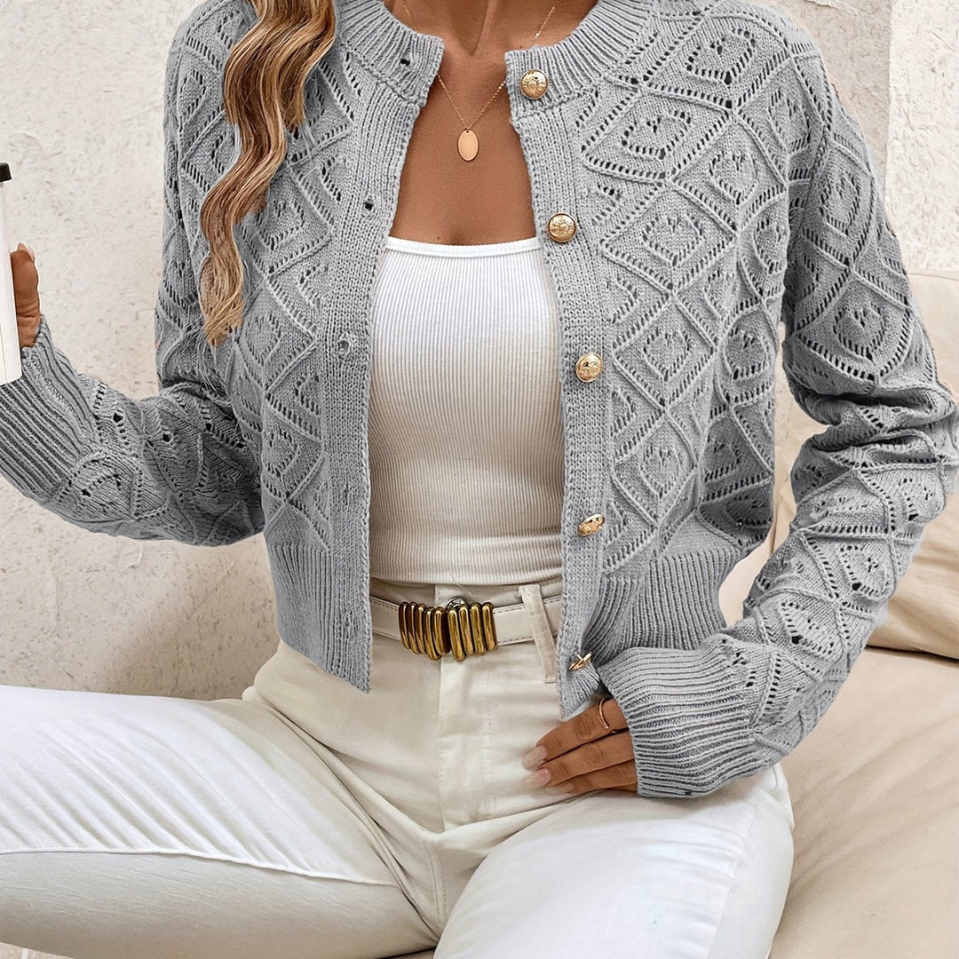 Women's Buttoned Openwork Cardigan - Elegant and Lightweight