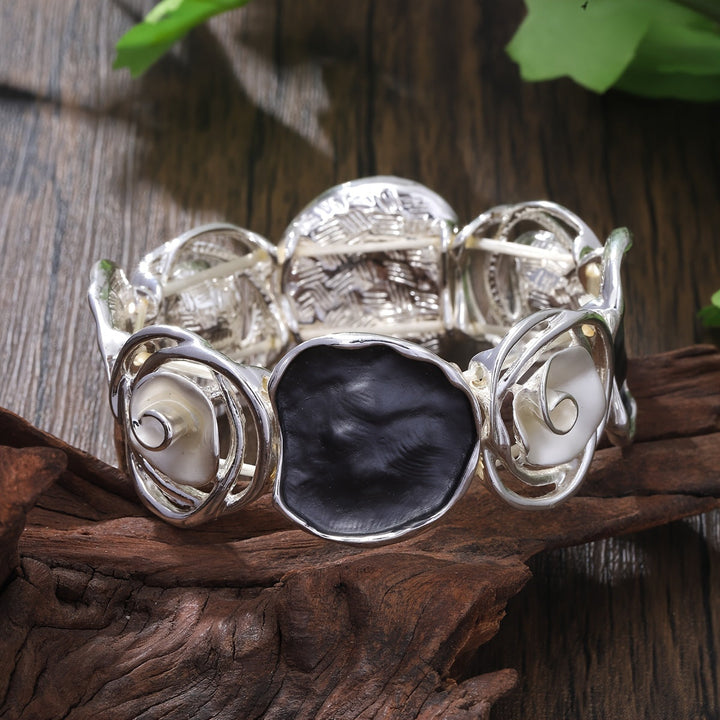 Bohemian Round Flower Geometric Design Cuff Elastic Bracelet - Elena Harper