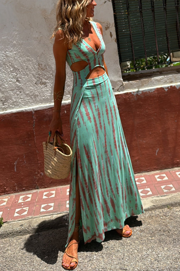 Angelica - Print Cutout Design Slit Stretch Dress