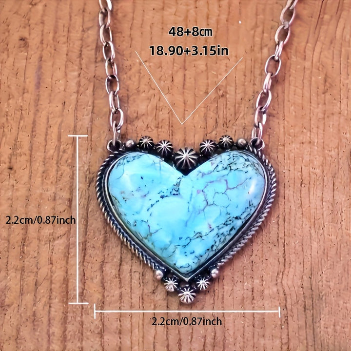 Bohemian Style Turquoise Heart Pendant Necklace - Elena Harper