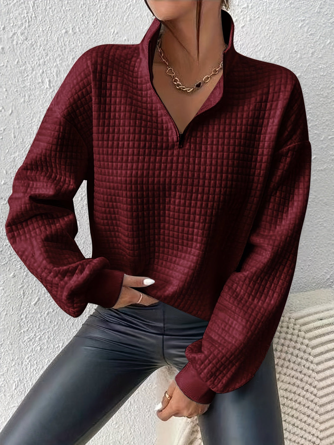 Adelina | Women's Quarter-Zip Textured Sweater with Relaxed Cut