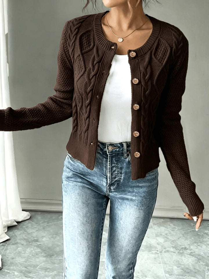 Isabelle - Elegant Twisted Knit Cardigan with Round Neck