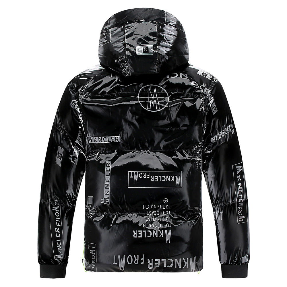 Men's Padded Jacket with Vinyl Effect and Hood - Lanuz