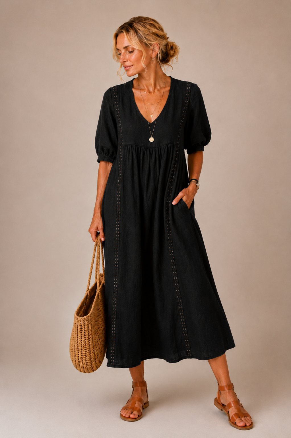 Elena™ | Airy Linen Midi Dress