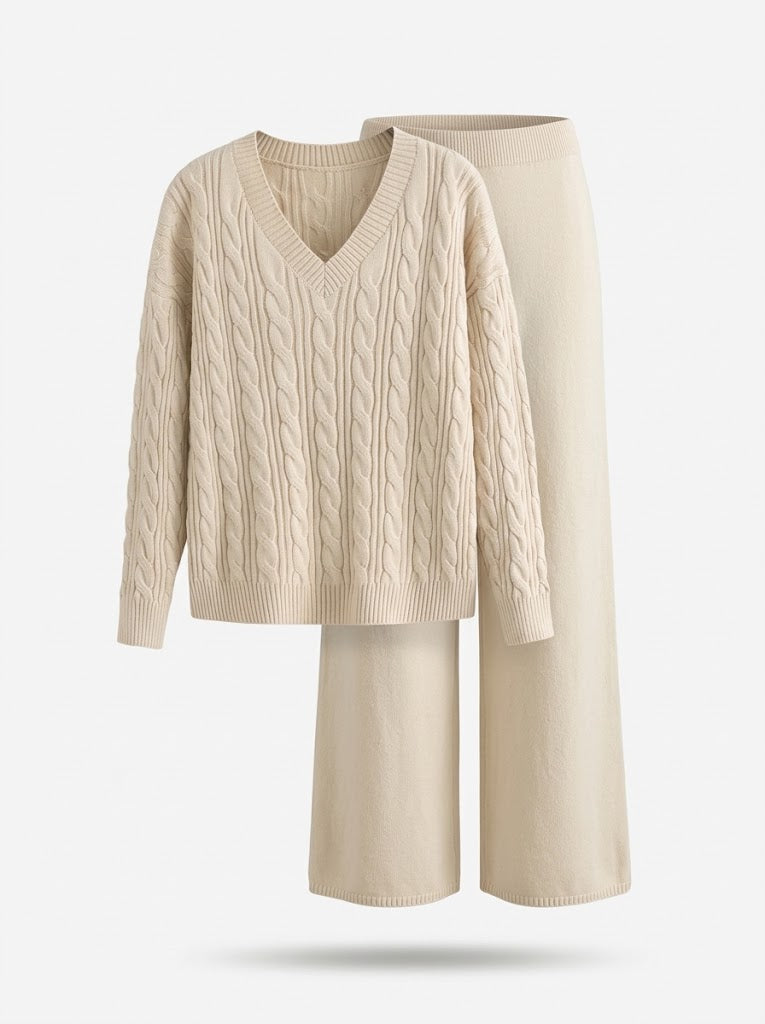 Women's Two-Piece Set, V-Neck and Long Sleeve