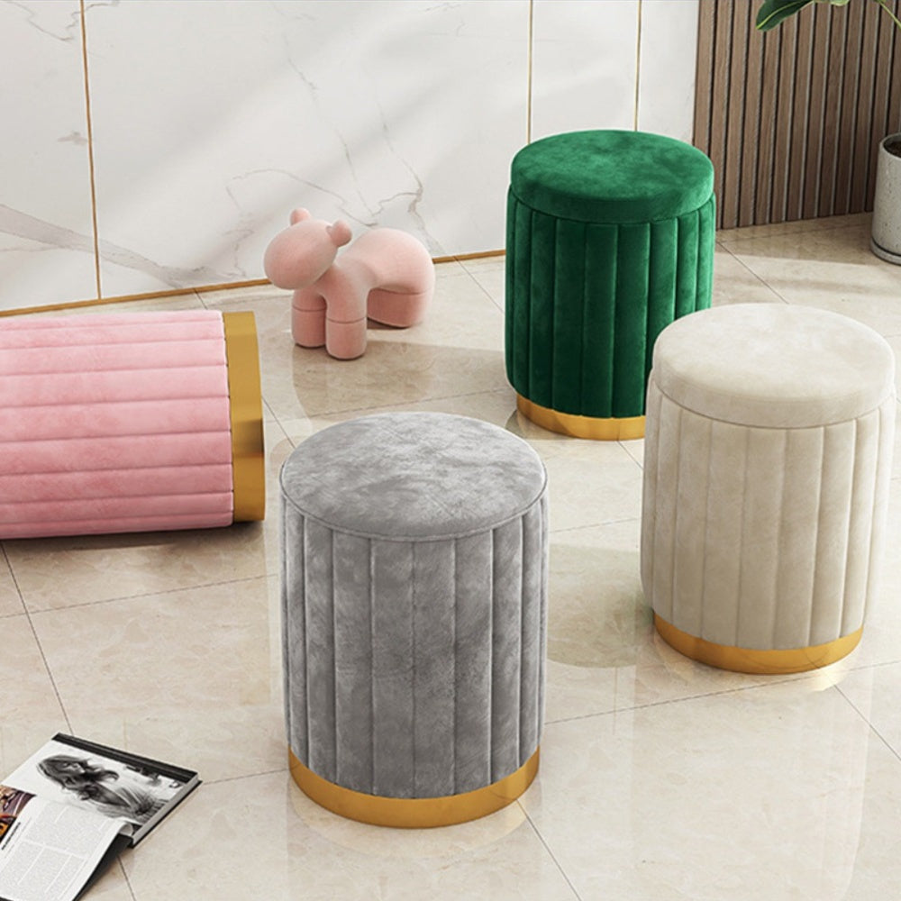 Home Decor: Stylish Round Storage Ottoman with Mirror Finish
