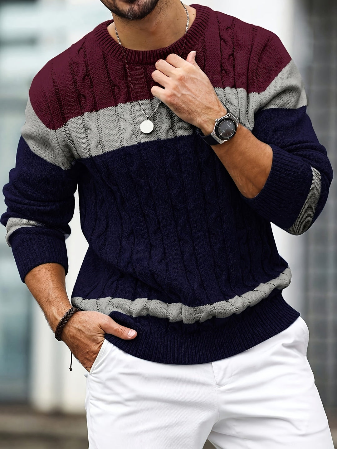 LAURENT MONACO | COLOR BLOCK KNIT PULLOVER FOR MEN