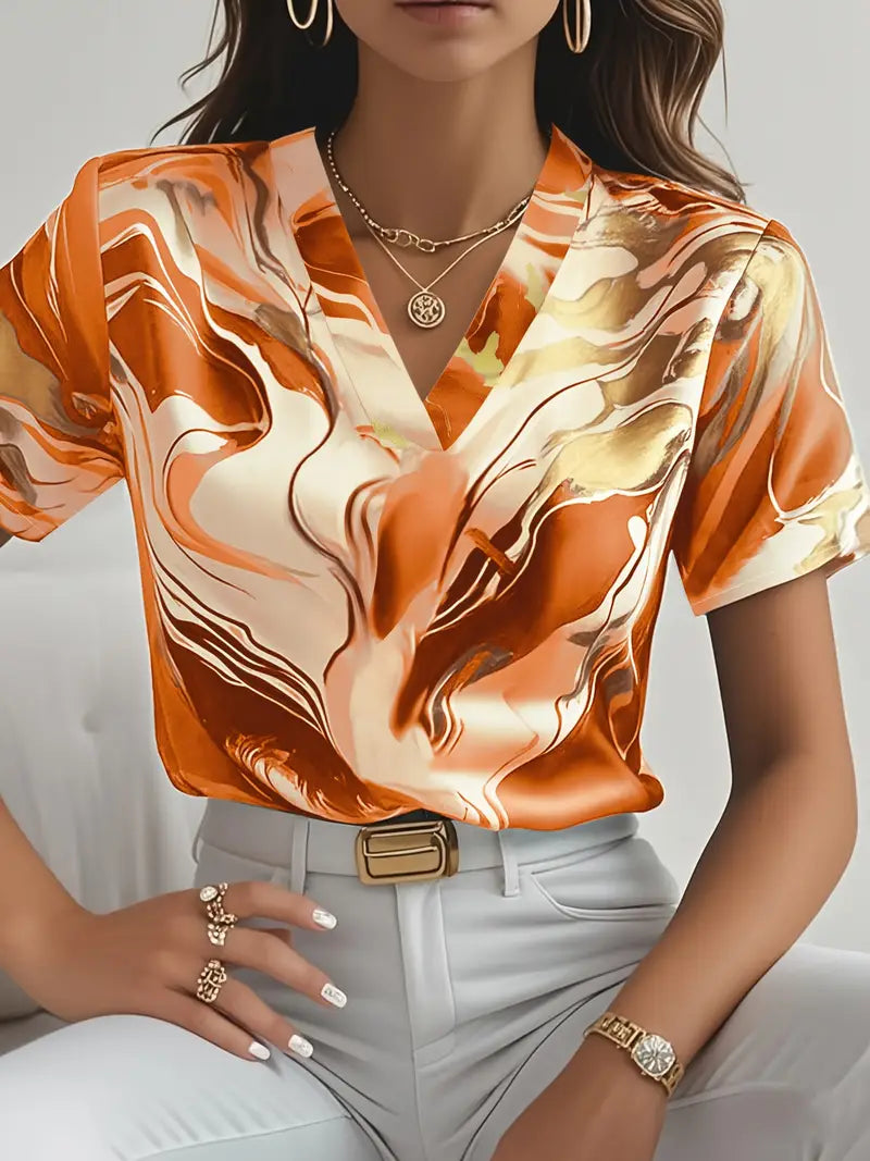 Mildred Marble Print Short Sleeve Shirt - Elena Harper