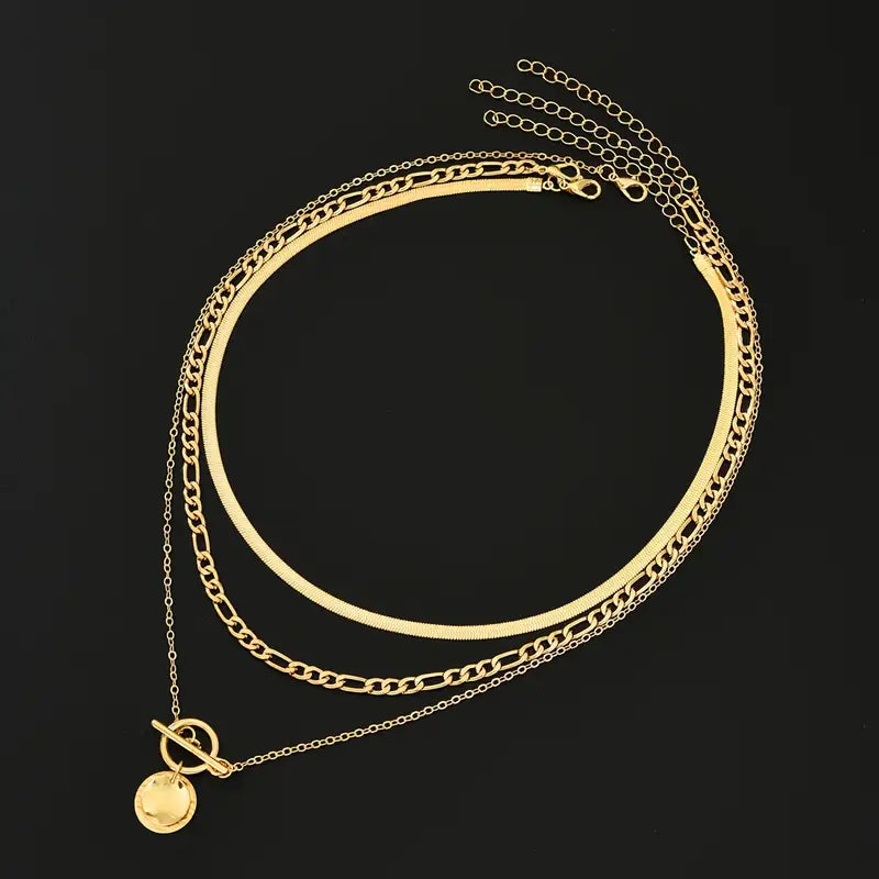 Savira Textured Coin Layered Necklace Gold - Elena Harper
