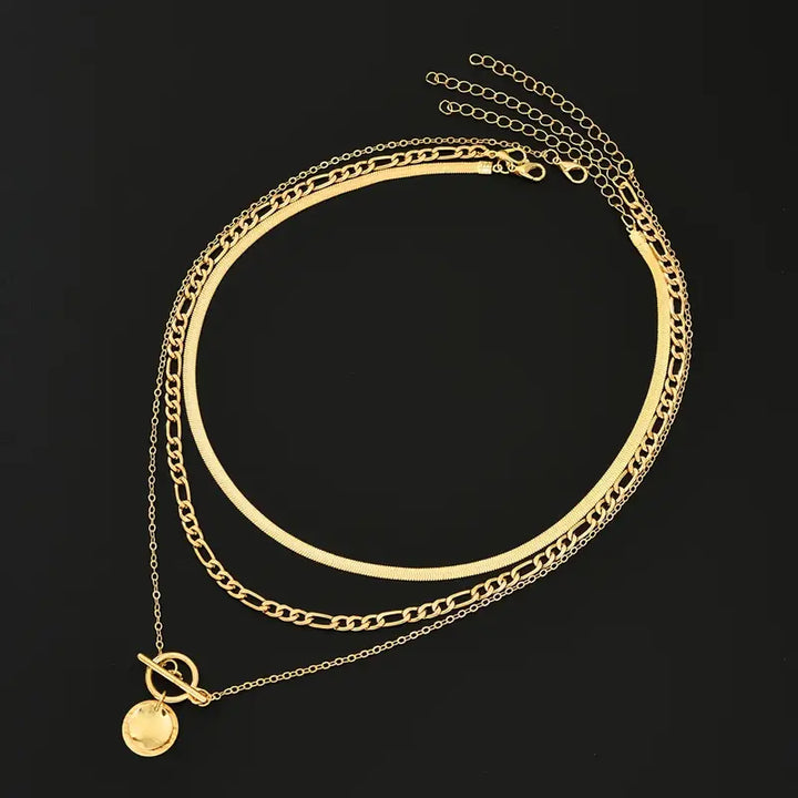 Savira Textured Coin Layered Necklace Gold - Elena Harper