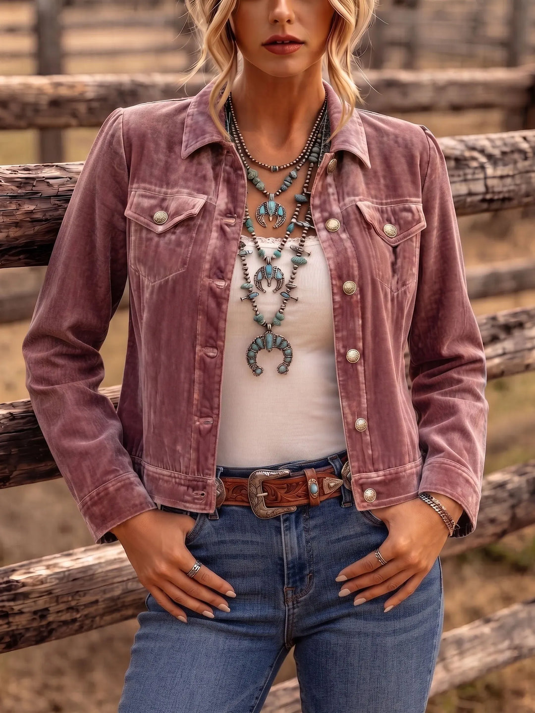 Amandria Vintage Wash Button Long Sleeve Jacket - Elena Harper