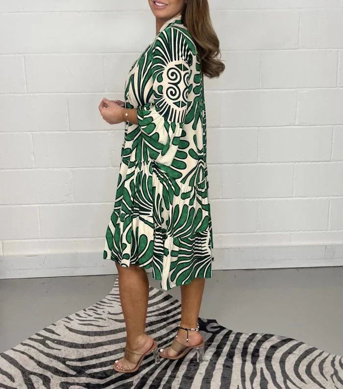 Fenella - Printed V Neck Midi Dress