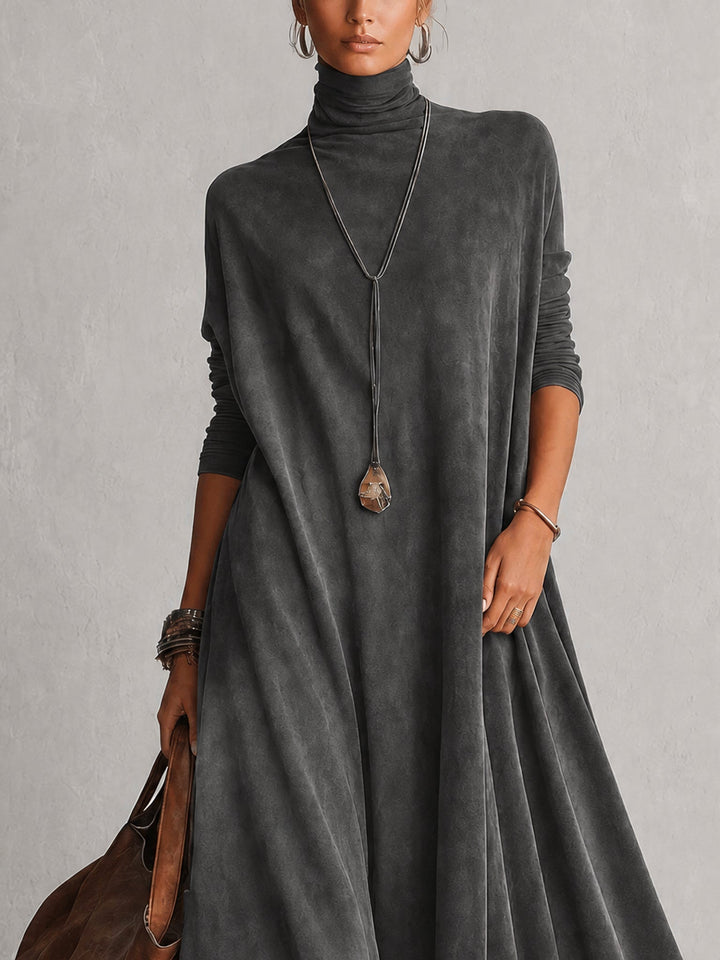 Long women's suede-effect dress with lace