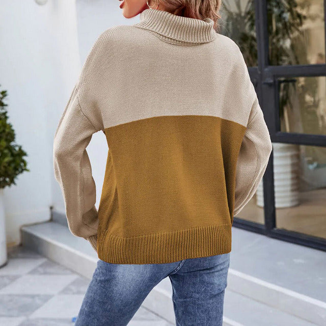 Contrast Color Turtleneck Pull