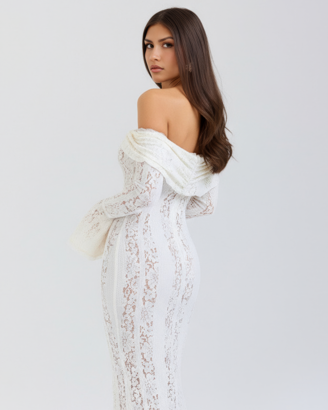 Women's Elegant Off-Shoulder Floral Lace Maxi Dress